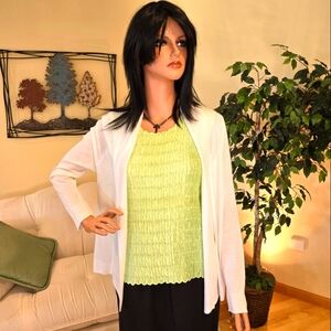 Dana Buchman, White, Open Cardigan, Soft Knit, Size Large